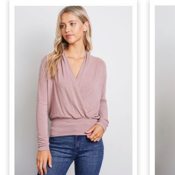 Mauve Soft Knit Wrap Front Long Sleeve - Picture 2 of 6